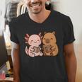 Capybara Axolotl Kawaii Kids Anime Book Lover Reading Men's V-Neck T-Shirt Capybara Axolotl Kawaii Kids Anime Book Lover Reading Men's V-Neck T-Shirt