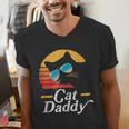 Cat Daddy Vintage 80s Style Cat Retro Sunglasses Distressed Men's V-Neck T-Shirt