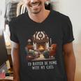 Cat Lover I'd Rather Be Home With My Cats Introvert Cozy Men's V-Neck T-Shirt Cat Lover I'd Rather Be Home With My Cats Introvert Cozy Men's V-Neck T-Shirt