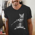 Cat Playing The Clarinet For Cat Lover Cat Mom Cat Dad Men's V-Neck T-Shirt Cat Playing The Clarinet For Cat Lover Cat Mom Cat Dad Men's V-Neck T-Shirt