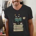 Cat Reading Book Men's V-Neck T-Shirt Cat Reading Book Men's V-Neck T-Shirt