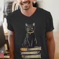 Cat Sitting On Books Men's V-Neck T-Shirt Cat Sitting On Books Men's V-Neck T-Shirt