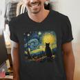 Cat Starry Night Van Gogh Cat For Cat Lover Cat Mom Cat Dad Men's V-Neck T-Shirt Cat Starry Night Van Gogh Cat For Cat Lover Cat Mom Cat Dad Men's V-Neck T-Shirt