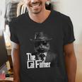 The Catfather Fathersday Best Birthday Cat Dad Men's V-Neck T-Shirt