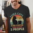 Cats Coffee & 3 People Tee Cute Font Introvert Humor Men's V-Neck T-Shirt