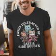 Cats Side Quest Distracted Tabletop Men Women Kids Dad Men's V-Neck T-Shirt