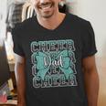 Cheer Dad Daddy Bow Sport Cheerleader Cheerleading Teal Blue Men's V-Neck T-Shirt