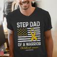 Childhood Cancer Survivor Support Step Dad Of A Warrior Men's V-Neck T-Shirt Childhood Cancer Survivor Support Step Dad Of A Warrior Men's V-Neck T-Shirt
