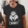 Chonk Fat And Hairy Cat Cats Kittens Dad Graphic Mom Funny Men's V-Neck T-Shirt