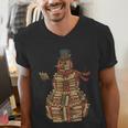 Christmas Snowman Made Of Books Holiday Reading Xmas Men's V-Neck T-Shirt