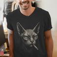 Cigarette Smoking Sphynx Cat Meme Stupid For Dad Men's V-Neck T-Shirt