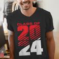 Class Of 2024 High School Senior Graduation Red Sports Style Men's V-Neck T-Shirt