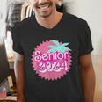 Class Of 2024 Senior Pink Retro Classic Girl Grad Graduation Men's V-Neck T-Shirt