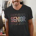 Class Of 2025 Senior 2025 Graduation Leopard Retro Rainbow Men's V-Neck T-Shirt