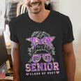Class Of 2027 Senior Coquette Bow Messy Hair 26 Graduation Men's V-Neck T-Shirt