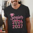 Coquette Pink Bow Flowers Senior 2026 2027 Graduation Men's V-Neck T-Shirt