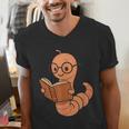 Cute Bookworm Worm Reading Book Glasses Nerdy Men's V-Neck T-Shirt Cute Bookworm Worm Reading Book Glasses Nerdy Men's V-Neck T-Shirt