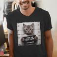 Cute Cat Mugshot Humorous Cat For Cats Lover Cat Mom Cat Dad Men's V-Neck T-Shirt