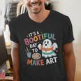 Cute Ghost Book Halloween Spooky Boo School Art Teacher Men's V-Neck T-Shirt Cute Ghost Book Halloween Spooky Boo School Art Teacher Men's V-Neck T-Shirt