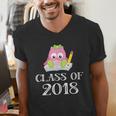 Cute Pink School Owl Class Of 2018 Graduation Men's V-Neck T-Shirt