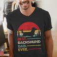 Dachshund Long Haired Best Dad Ever Dog Vintage Retro Men's V-Neck T-Shirt