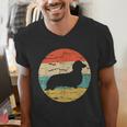 Dachshund Long Haired Dog Vintage Mom Dad Retro Men's V-Neck T-Shirt