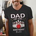 Dad Of The Birthday Bowler Kid Boy Girl Bowling Party Family Men's V-Neck T-Shirt