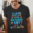 Dad Of The Birthday Boy Aquarium Sea Animals Matching Men's V-Neck T-Shirt