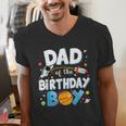 Dad Of The Birthday Boy Astronaut Family Space Planets Men's V-Neck T-Shirt