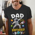 Dad Of The Birthday Boy Astronaut Outer Space Birthday Men's V-Neck T-Shirt Dad Of The Birthday Boy Astronaut Outer Space Birthday Men's V-Neck T-Shirt
