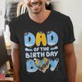 Dad Of The Birthday Boy Blue Dog Family Matching Men's V-Neck T-Shirt