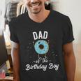 Dad Of The Birthday Boy Donut Theme Party Blue Father Men's V-Neck T-Shirt