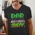 Dad Of The Birthday Boy Family Gaming Pixel Birthday Party Men's V-Neck T-Shirt