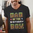 Dad Of The Birthday Boy Gamer Pixel Birthday Party Matching Men's V-Neck T-Shirt