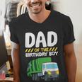 Dad Of The Birthday Boy Garbage Truck Birthday Party Men's V-Neck T-Shirt Dad Of The Birthday Boy Garbage Truck Birthday Party Men's V-Neck T-Shirt