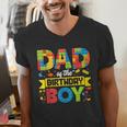 Dad Of The Birthday Boy Master Builder Kids Building Blocks Men's V-Neck T-Shirt