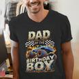 Dad Of The Birthday Boy Monster Truck Family Matching Party Men's V-Neck T-Shirt