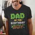 Dad Of The Birthday Boy Pixel Gamer Party Matching Family Men's V-Neck T-Shirt