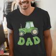 Dad Of The Birthday Boy Tractor Farm Trucks Family Party Men's V-Neck T-Shirt Dad Of The Birthday Boy Tractor Farm Trucks Family Party Men's V-Neck T-Shirt
