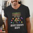 Dad Of The Birthday Boy Video Gamer Pixel Number Men's V-Neck T-Shirt