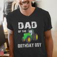 Dad Of The Birthday Boy Vintage Farm Tractor Party Family Men's V-Neck T-Shirt