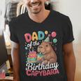 Dad Of The Birthday Capybara Boba Tea Girl Bday Party Family Men's V-Neck T-Shirt