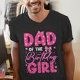 Dad Of The Birthday Girl Pink Bow Birthday Girl Family Men's V-Neck T-Shirt