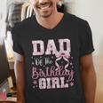 Dad Of The Birthday Girl Pink Bow Flower Birthday Girl Men's V-Neck T-Shirt