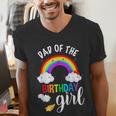 Dad Of The Birthday Girl Rainbow B-Day Matching Family Men's V-Neck T-Shirt Dad Of The Birthday Girl Rainbow B-Day Matching Family Men's V-Neck T-Shirt