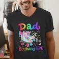 Dad Of The Birthday Girl Skater Roller Skate Family Party Men's V-Neck T-Shirt