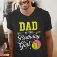 Dad Of The Birthday Girl Softball Player Theme B-Day Daddy Men's V-Neck T-Shirt