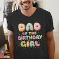 Dad Of The Birthday Girl Sweet Donut Birthday Family Men's V-Neck T-Shirt