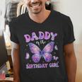 Dad Of The Birthday Girl Tie Dye Butterfly Birthday Family Men's V-Neck T-Shirt