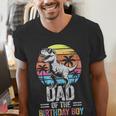 Dad Of The Birthday Party Outfit Dinosaur Daddy Men's V-Neck T-Shirt Dad Of The Birthday Party Outfit Dinosaur Daddy Men's V-Neck T-Shirt